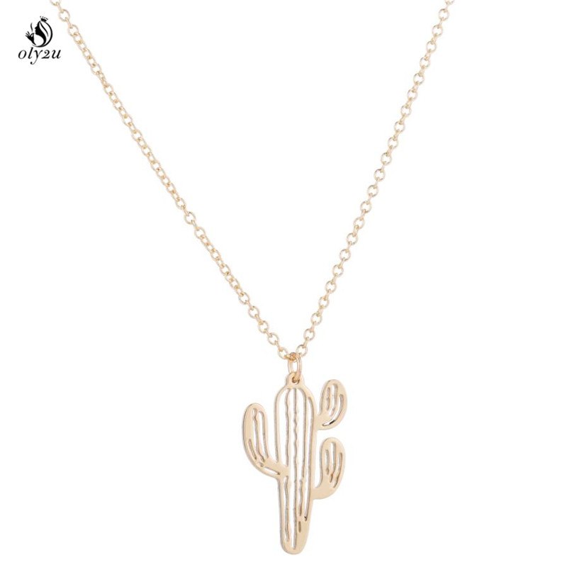 Cute Metal Enamel Cactus Pendant Necklace Jewelry For Women Dainty Cactus Necklace Saguaro Simple Pendant Tree Necklaces