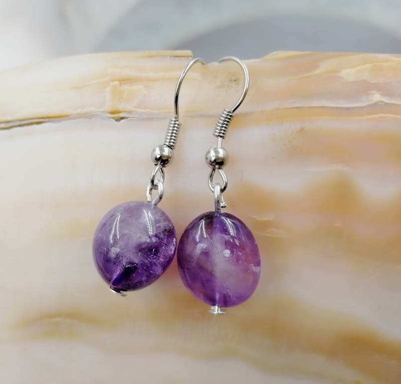 one pair pearl white baroque amethyst/prehnite earrings   beads nature