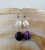 one pair pearl white baroque amethyst/prehnite earrings   beads nature