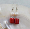 one pair pearl white near round 4-5mm +red coral pillar hook earrings   beads nature