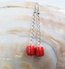 one pair pearl white near round 4-5mm +red coral pillar hook earrings   beads nature