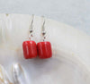 one pair pearl white near round 4-5mm +red coral pillar hook earrings   beads nature