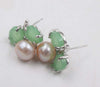 one pair white/black/pink/purple pearl earrings coin green jade flower 6-7mm   beads nature