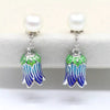 one pair white coin pearl 7-8mm s925 earrings   beads nature cloisonne