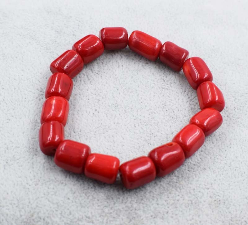 one pcs red coral pillar+ pearl white near round 8-9mm bracelet 7.5inch   beads nature