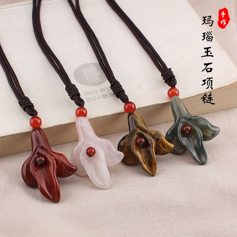 orchid flowers Nature stone pendant jewelry Ethnic  Nepal vintage exotic necklace for women