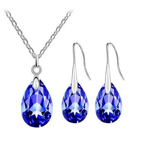 party wedding summer beach brand bridal Austrian Crystal tear drop pendant necklace earrings jewelry sets 80335
