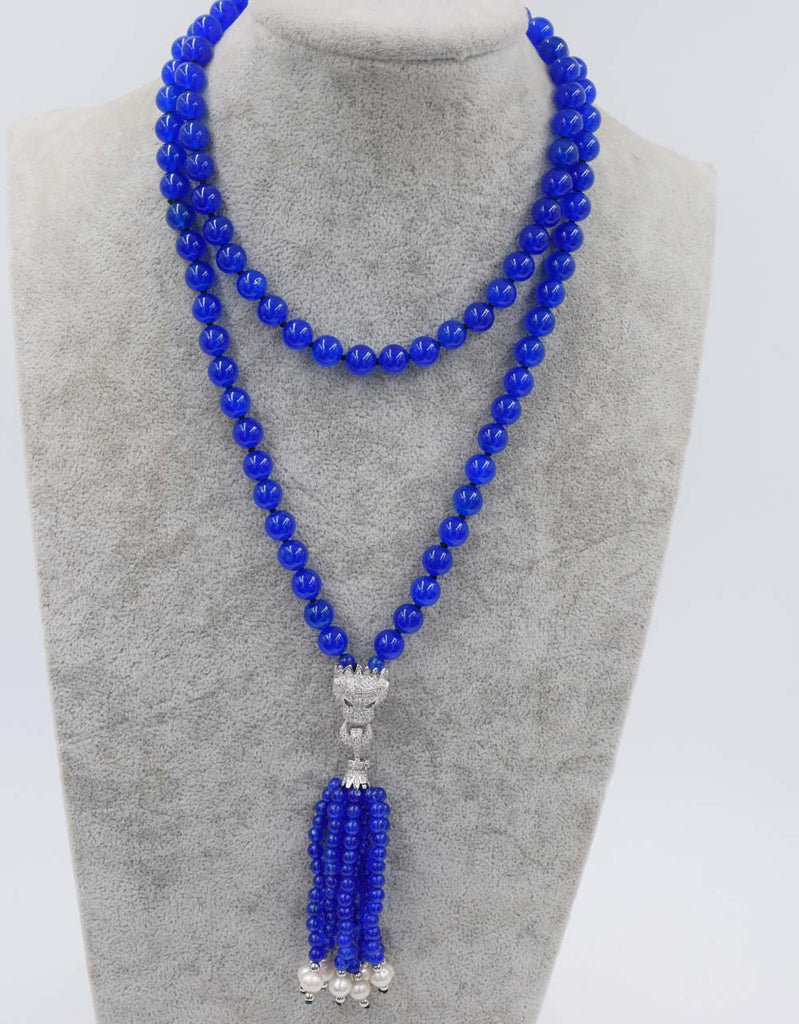 pearl and blue orange light blue color jade round 8mm leopard clasp necklace 35inch   beads nature woman 2020
