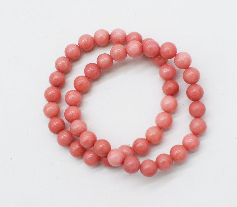 pink jade round 6/8/10mm bracelet 7.5inch   beads nature