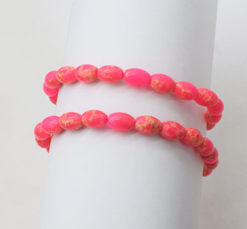 pink jasper egg 6*8mm bracelet 7.5inch   beads nature gemstone