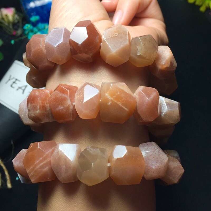 pink sunstone quartz faceted 13*18mm baroque bracelet 7.5inch   beads nature gemstone