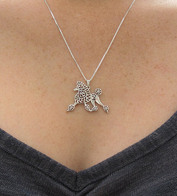 poodle Dog necklace Handmade Carved hollow accessory jewelry golden colors plated fast delivery