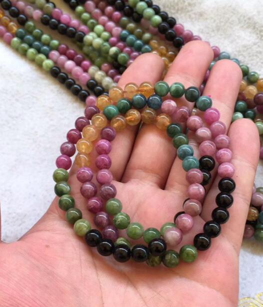 promotion sale Wholesale prices 100% Natural 6.8mm multicoloured Tourmaline Crystal Beads Bracelet