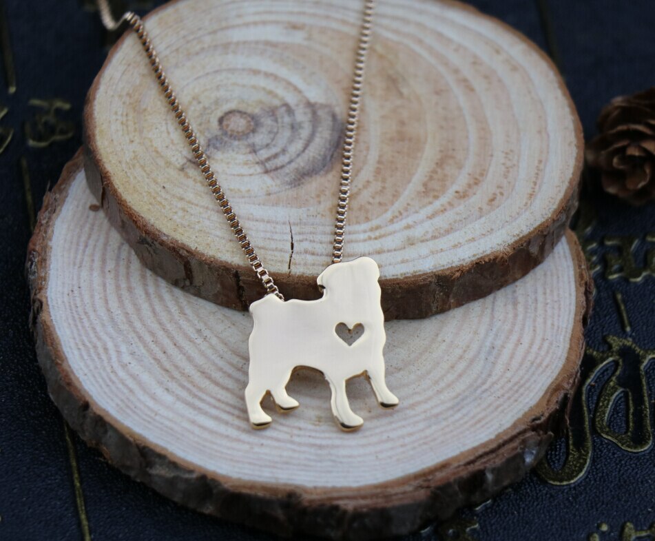 pug necklace dog necklace pug jewelry golden colors plated
