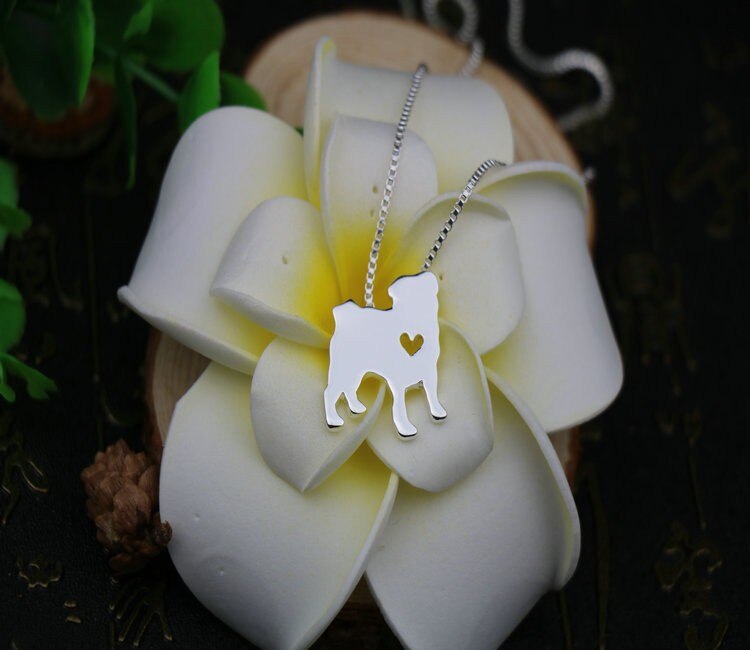 pug necklace dog necklace pug jewelry golden colors plated