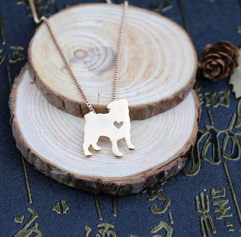 pug necklace dog necklace pug jewelry golden colors plated