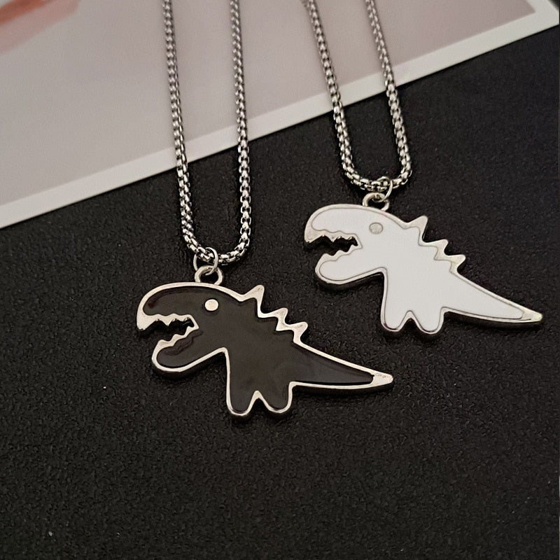punk  Alloy Cartoon Dinosaur Pendant Necklace for Women Men O-shape Chains on The Neck Couple Chain Necklaces Grunge Jewelry