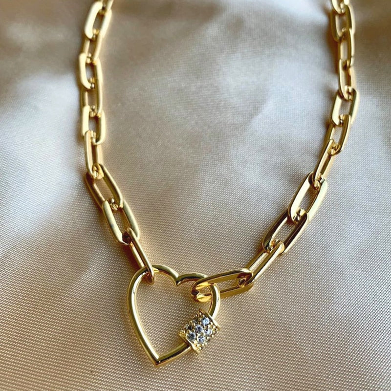 punk gold color short necklace handmade beautiful luxurious pendant buckle neck decoration jewelry for women man charm choker