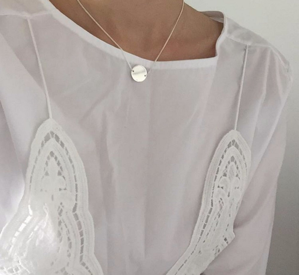 pure Silver Colares Simple Karma Circle Pendant Gold Colar Geometric Chain Necklaces for Women Bridesmaid Gift