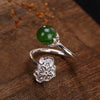pure silver natural hetian jade lotus flower ruyi mouth female restoring ancient ways ring   high-grade joker