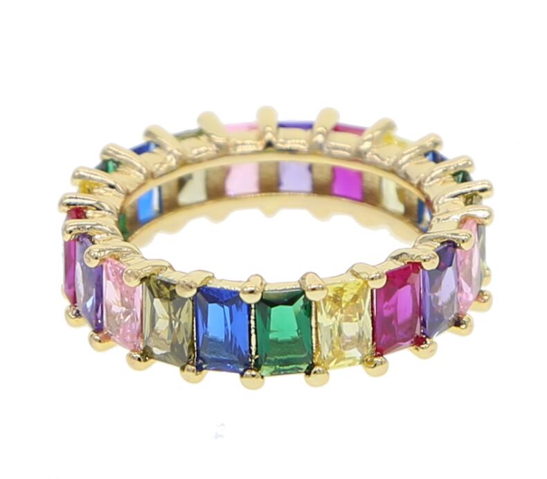 rainbow baguette cubic zirconia cz Gold filled engagement band ring for women USA hot selling drop shipping female jewelry