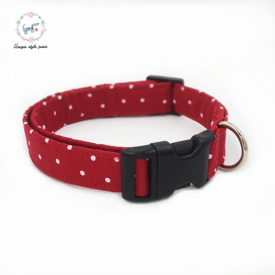 red and white dot dog collar set with flower or bow tie personal custom pet pupply designer product dog &cat necklace XS-XL