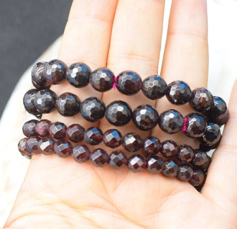 red garnet faceted round 6/8mm bracelet 7.5inch   beads nature