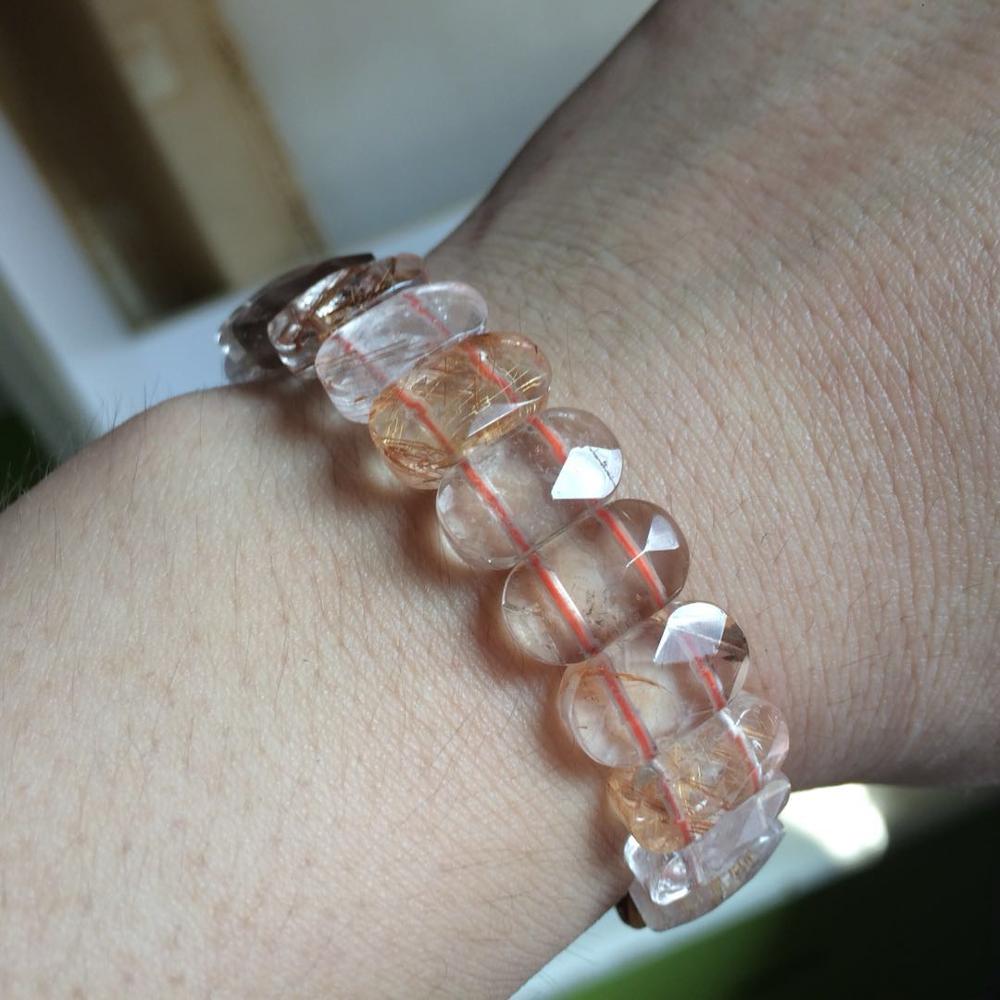 red/ golden Rutile crystal / Quartz stone beads bracelet natural gemstone bangle fine jewelry for woman for gift   !