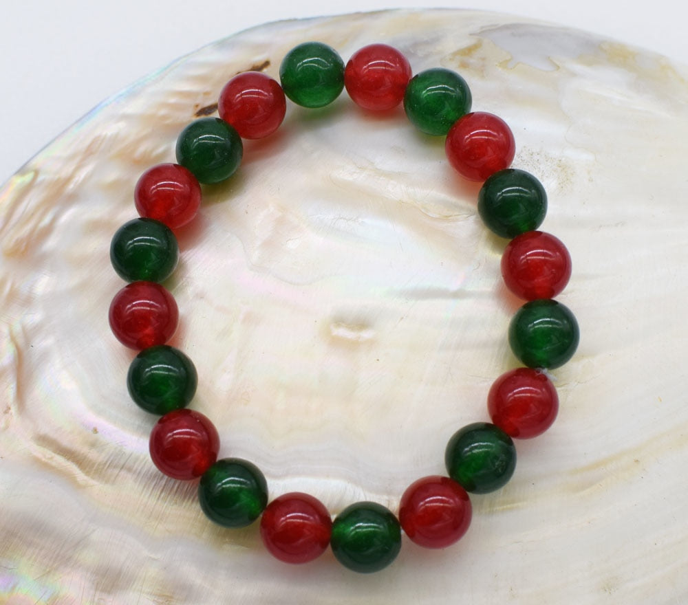 red green jade round 10mm bracelet 7.5inch   beads nature
