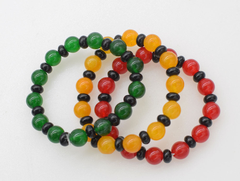 red/gren/yellow jade round 10mm and black agate roundel 8*4mm bracelet 7.5inch   beads nature