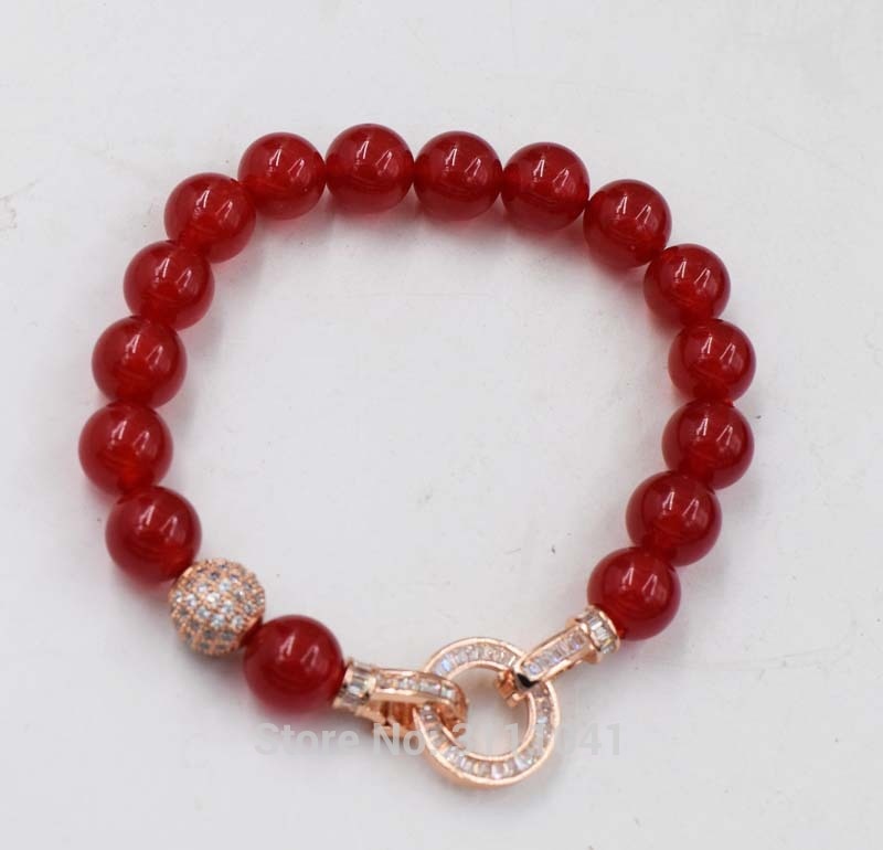 red jade round 10mm bracelet 7.5inch   beads nature handcraft