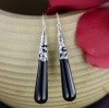 restoring ancient ways S925 pure silver jewelry   women's black agate pendant earrings long personality fashion