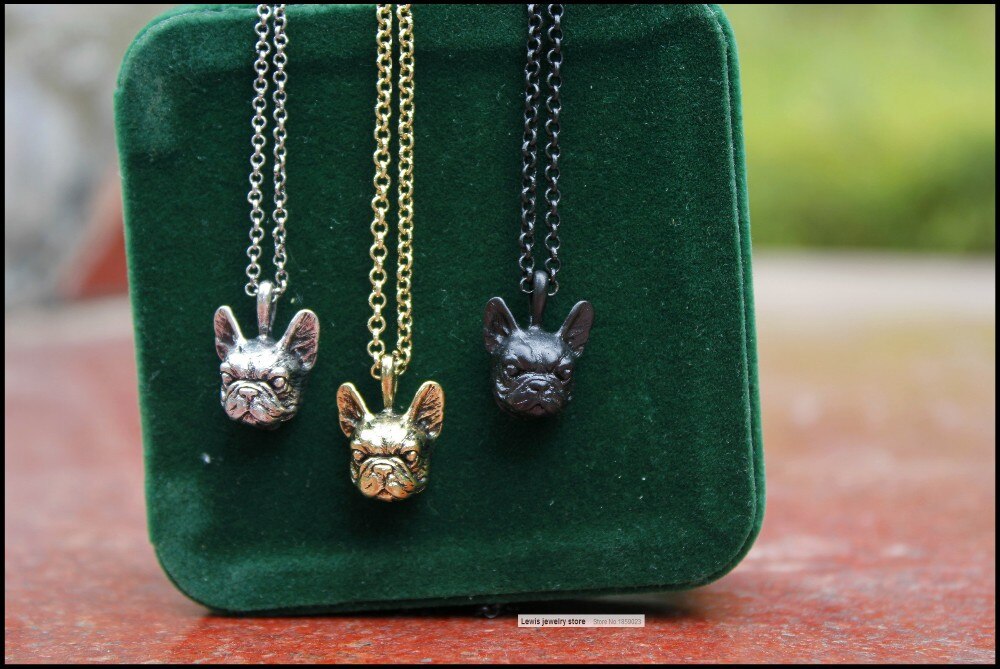 retro hippie French Bulldog necklace punk French Bulldog jewelry  Antique bronze/gun black plated