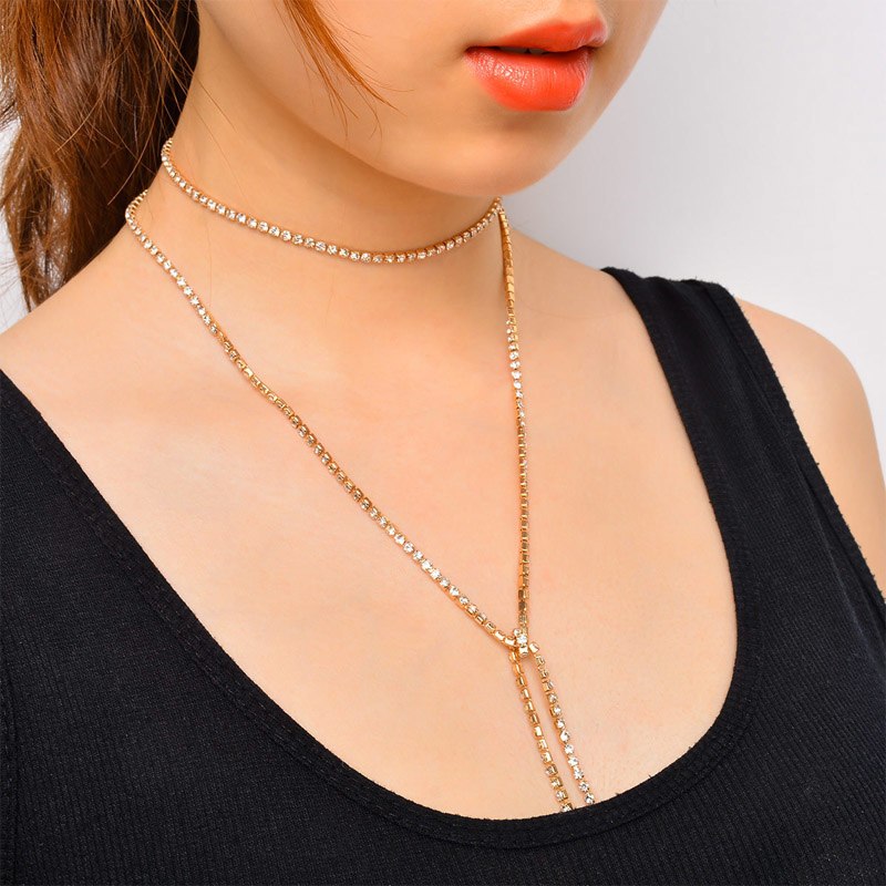 rhinestone long necklace women boho statement necklace 2107wrap chokers statement jewelry summer Collier Femme