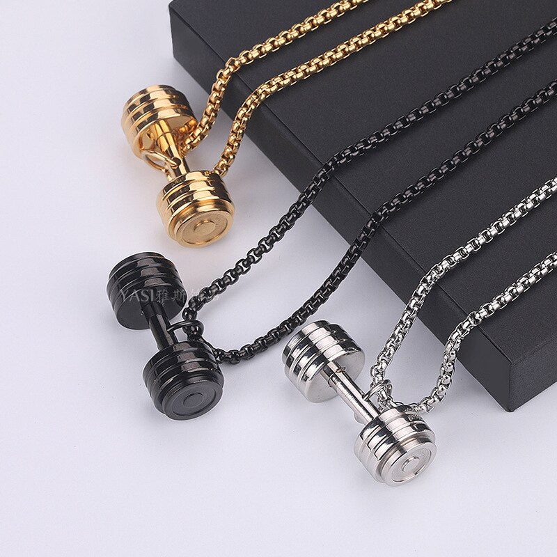 rock jewelry for neck gifts for black barbell necklace mens stainless steel gold chain necklace pendant male accessories