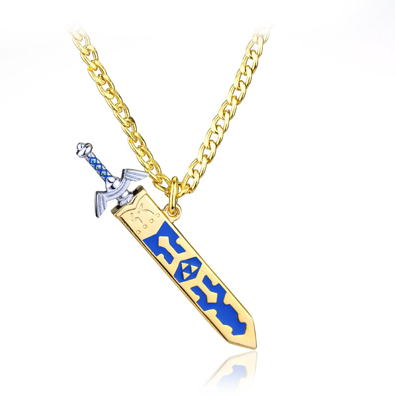 New fashion Legend of Zelda Removable golden and silver Master Sword Sheath long Men Necklace pendant
