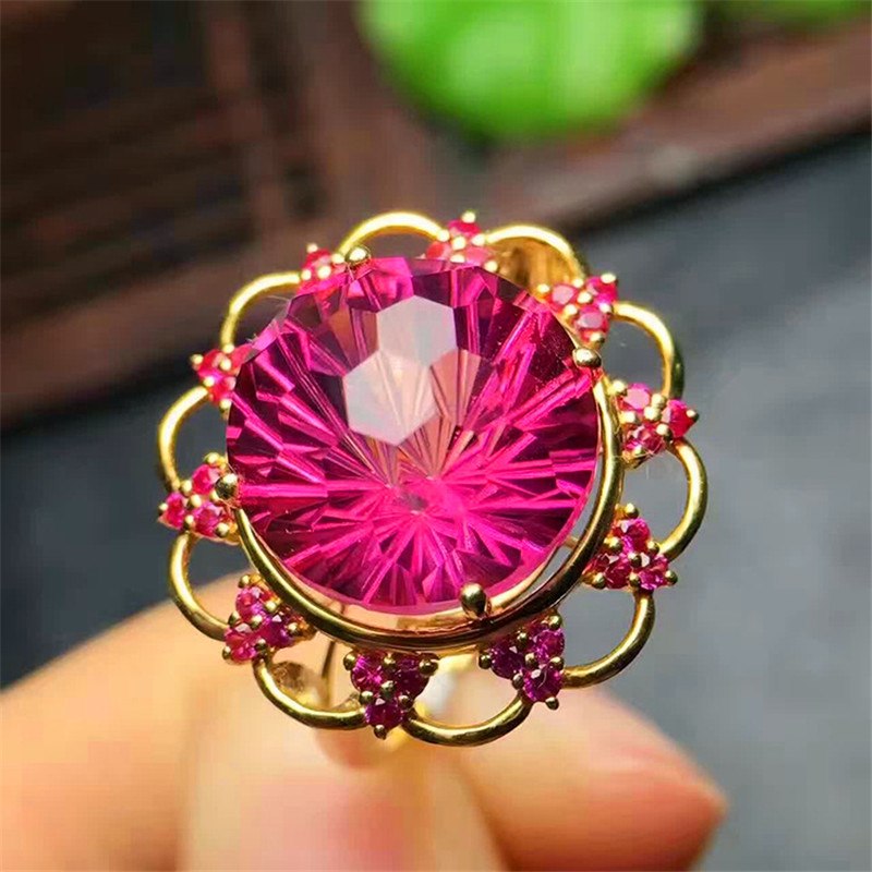 round 10mm Swiss red Topaz Engagement Wedding Ring Fine Gemstone Diamonds Jewelry Ring