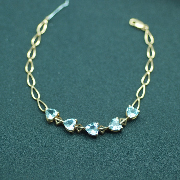 18K gold natural aquamarine heart shape bracelet fine jewelry classic Customizable women gift 00119429