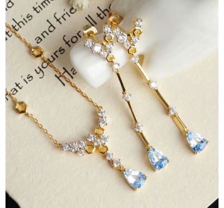 925 silver sterling natural Sky blue topaz pendants necklace earrings bohemia fine Jewelry new   tz060801agb