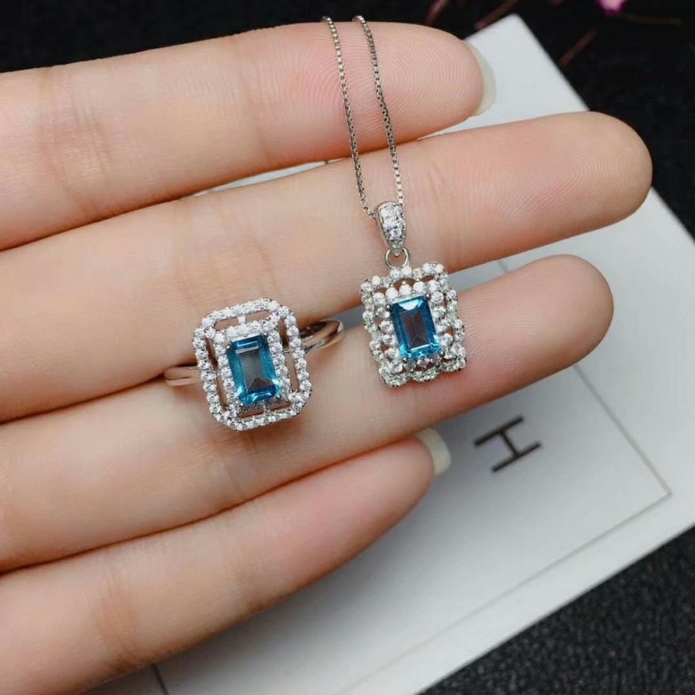 925 silver sterling natural blue topaz pendants necklace rings fine Jewelry new   ybjtz040601agb