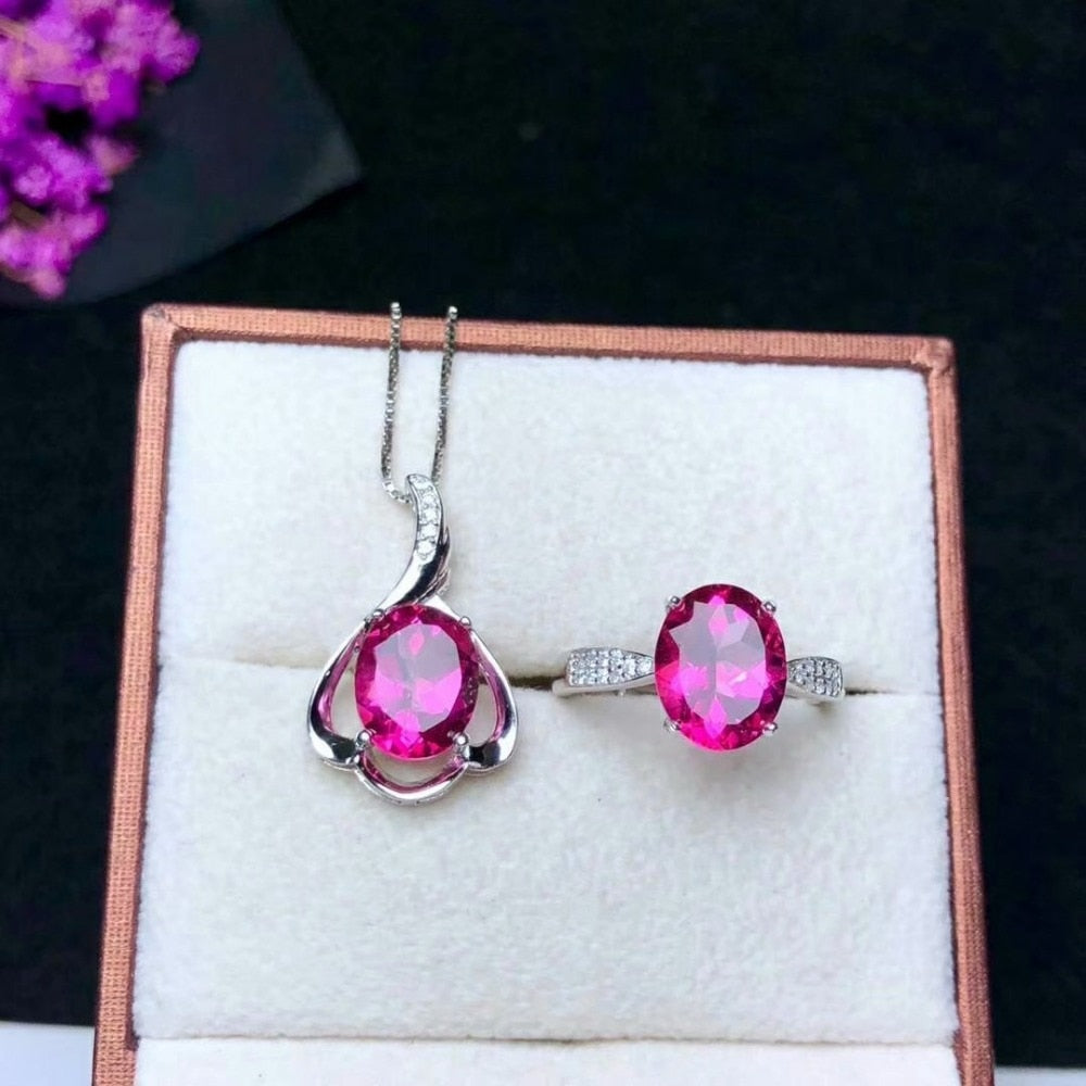 925 sterling silver Natural Pink topaz pendants rings fine Jewelry women trendy anniversary gift plant yhtz81001agfb