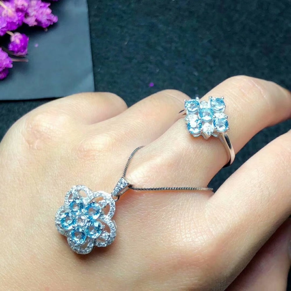 925 sterling silver Natural blue topaz Rings pendants fine Jewelry women wedding open send necklace new yhtz040402agb