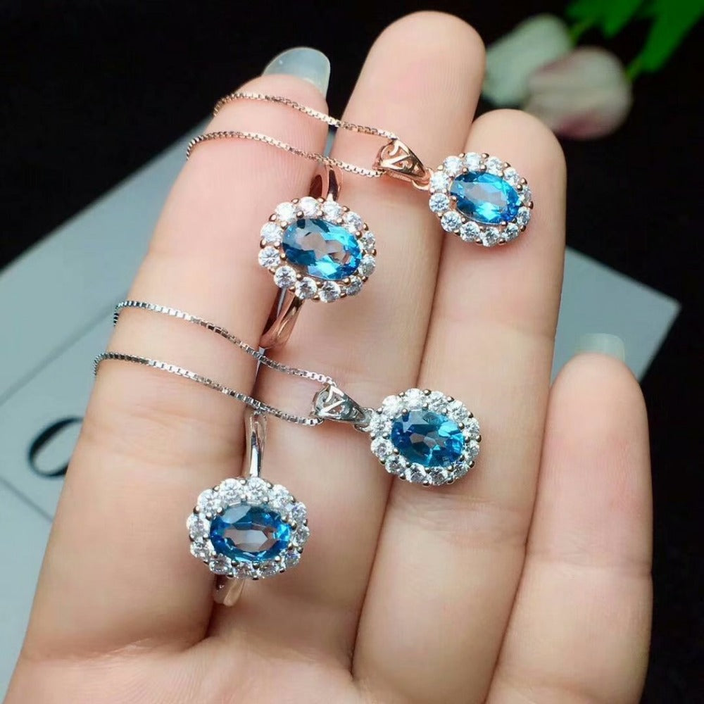 925 sterling silver Natural blue topaz Rings pendants fine Jewelry women wedding open send necklace new ctz050702agb