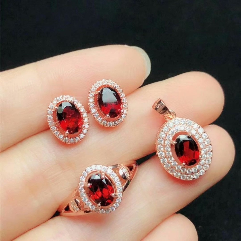 925 sterling silver Natural garnet Ring pendants earrings fine Jewelry women wedding open send necklace btz0507ags