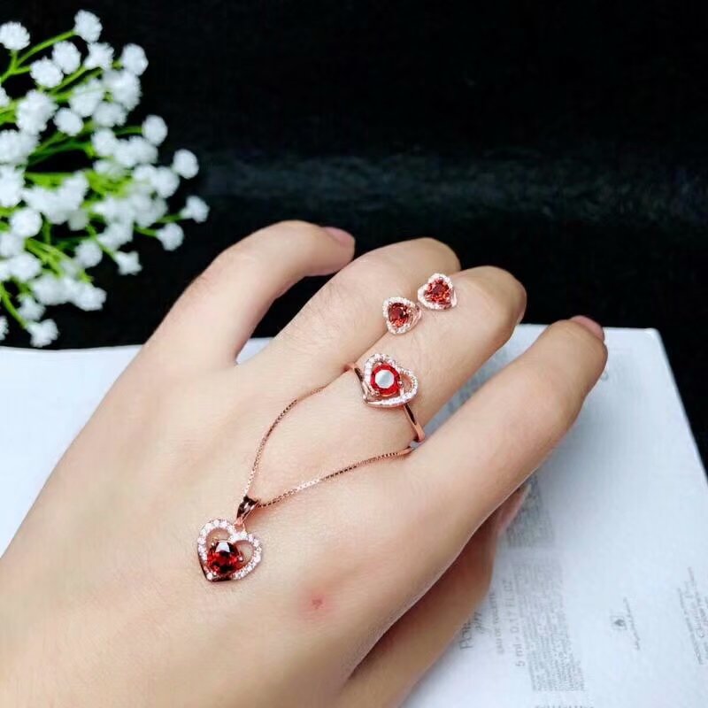 925 sterling silver Natural garnet Rings pendants stud earrings fine Jewelry wedding open send necklace btz04050505ags