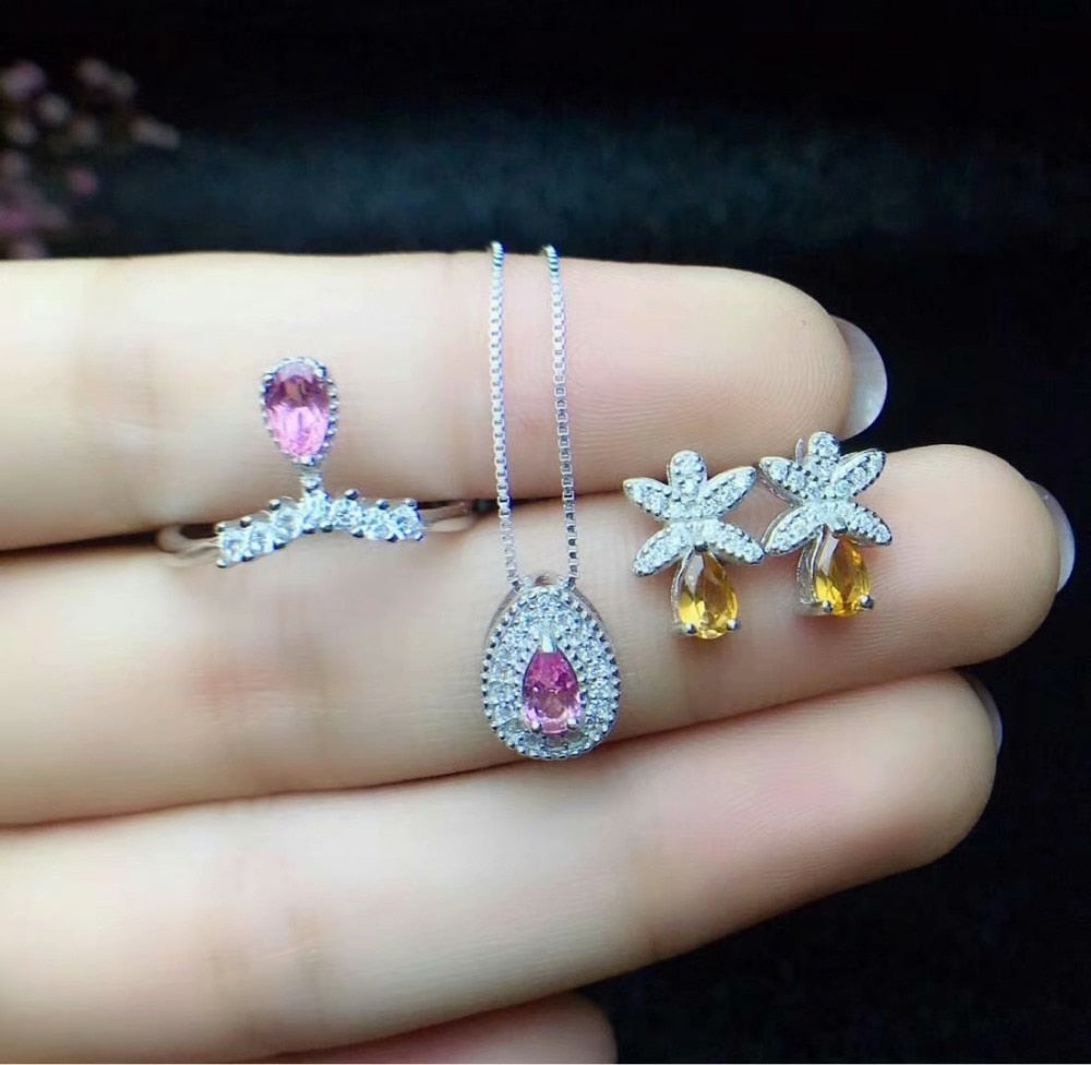 925 sterling silver Natural tourmaline Ring pendants earrings fine Jewelry women ethnic wedding open ctz030501agx