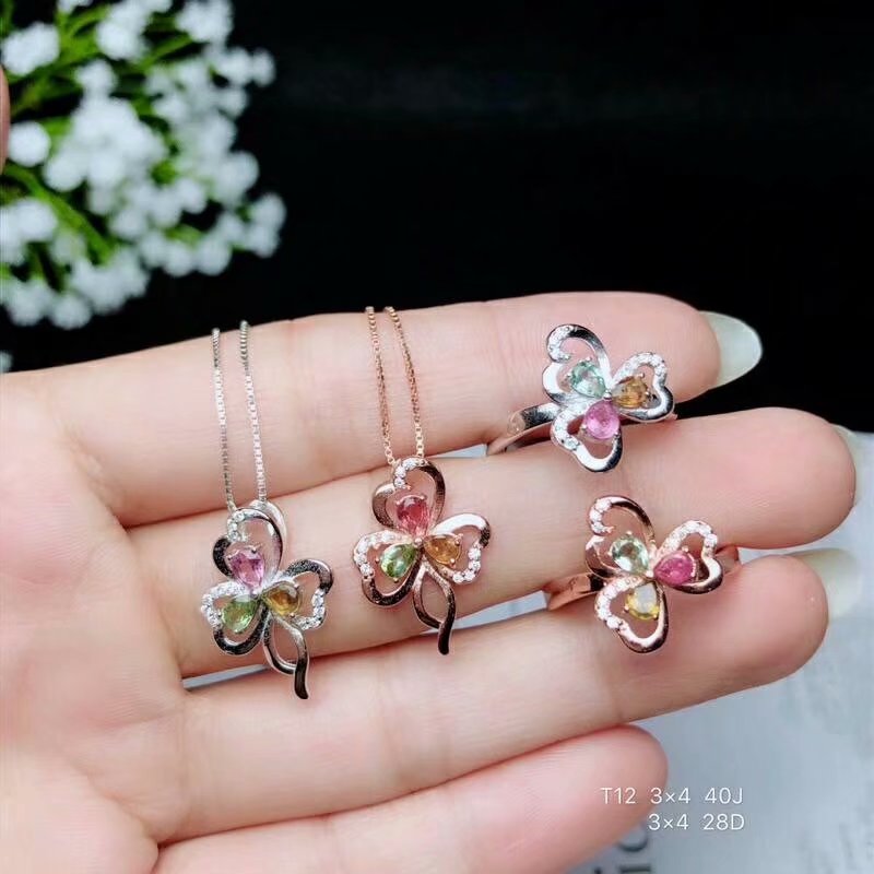 925 sterling silver Natural tourmaline Rings pendants necklace fine Jewelry wedding open   new btz020405agx