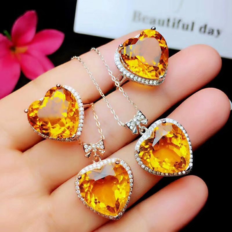 925 sterling silver Piezoelectric citrine Rings pendants send necklace Jewelry women trendy wedding open ltz1515agj