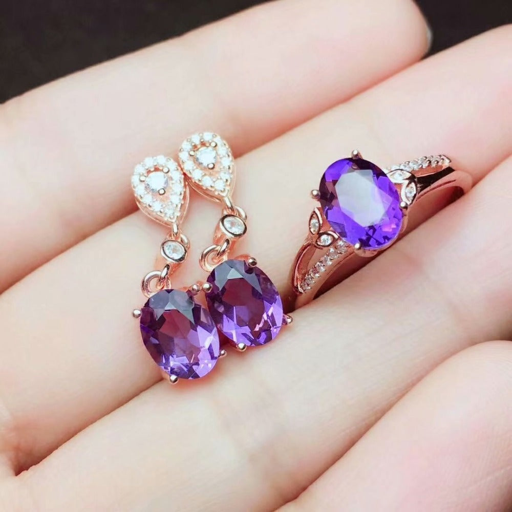 925 sterling silver Piezoelectricity amethyst Rings earrings fine Jewelry women wedding open send necklace xktz0608agz