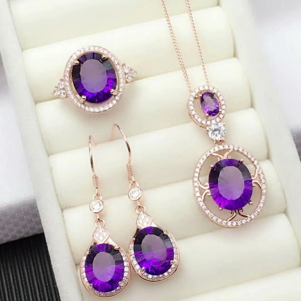 925 sterling silver Piezoelectricity amethyst Rings earrings pendants fine Jewelry send necklace new tftz10120911agz